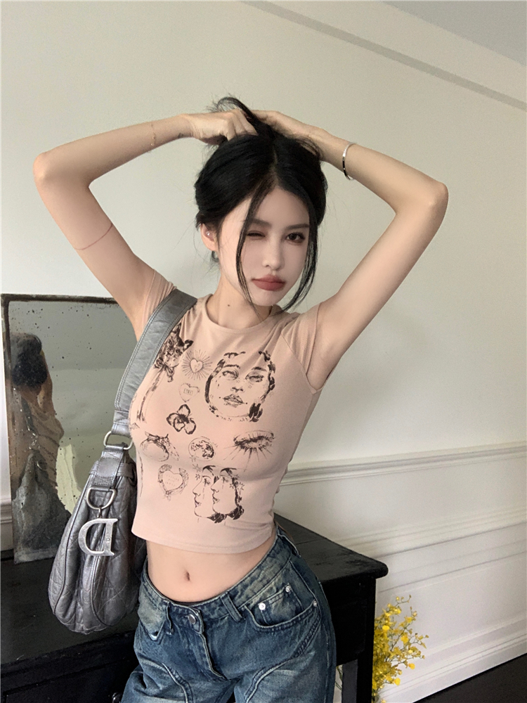 Short sleeve summer tops Korean style tight T-shirt for women
