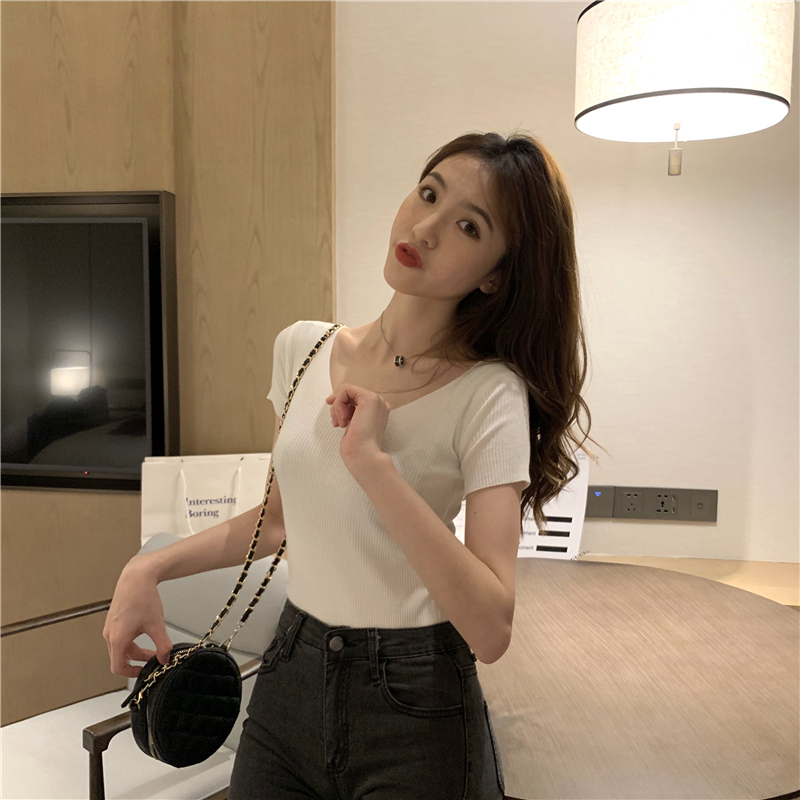 France style knitted sweater slim V-neck tops