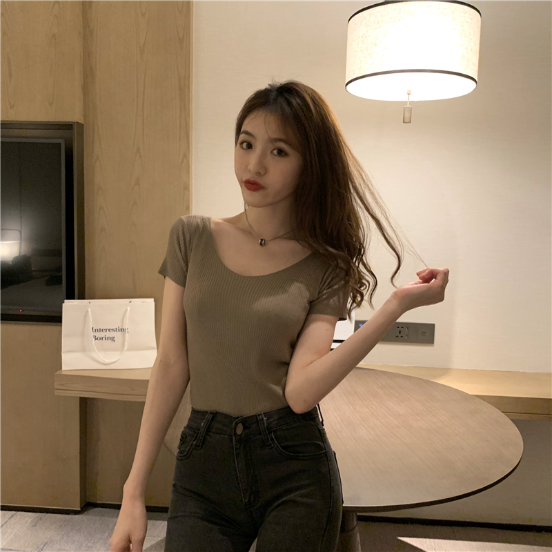 France style knitted sweater slim V-neck tops