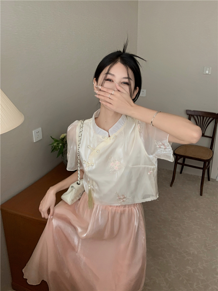 Chinese style short sleeve shirt summer skirt 2pcs set