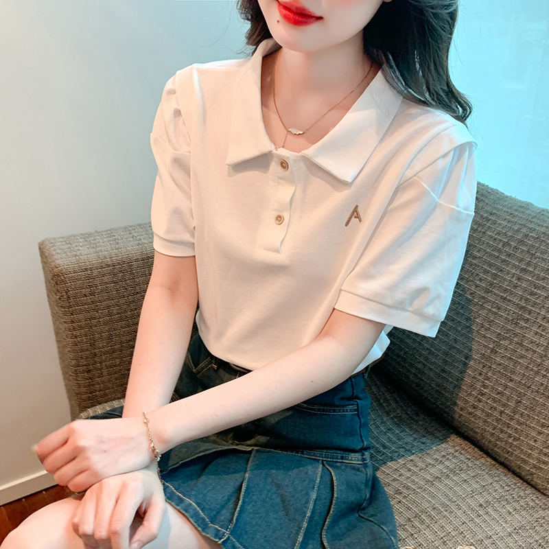 Korean style simple short sleeve puff sleeve summer tops
