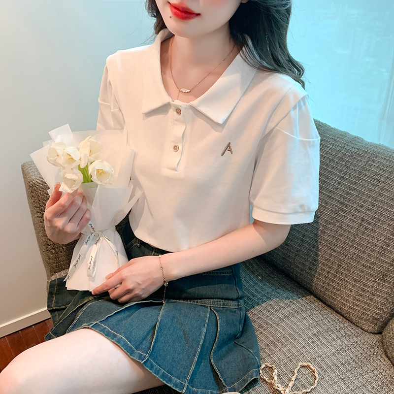 Korean style simple short sleeve puff sleeve summer tops