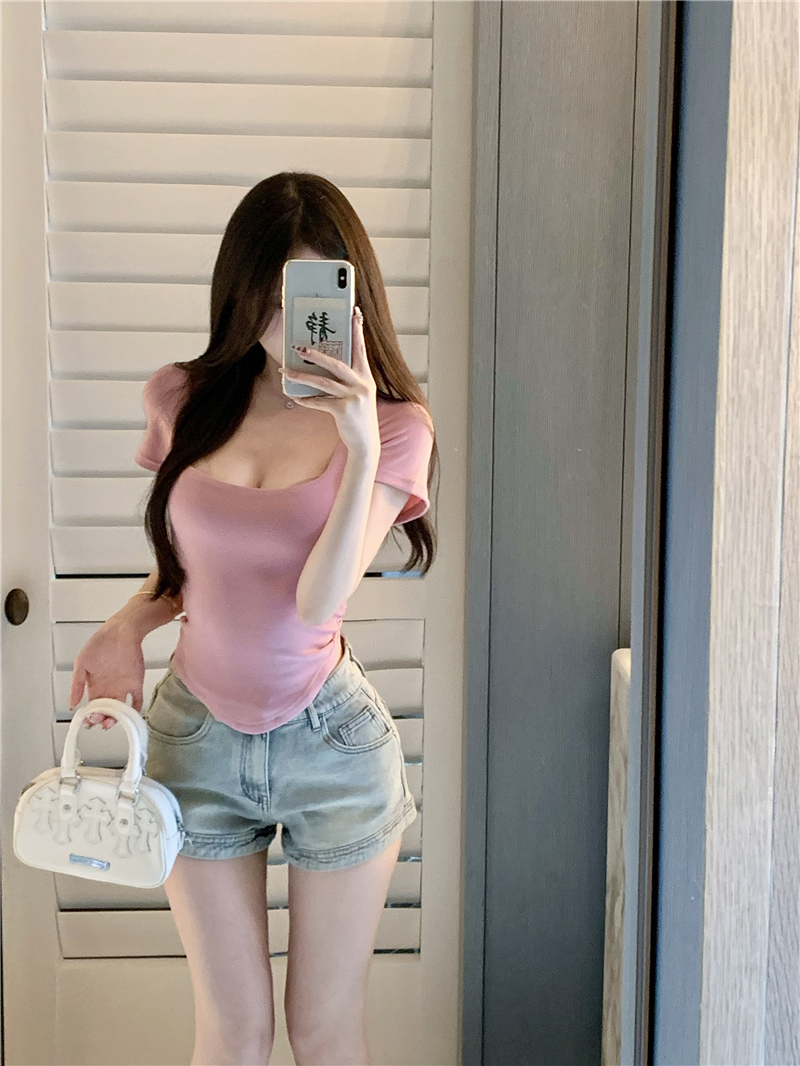Summer spicegirl short sleeve T-shirt slim short pink tops