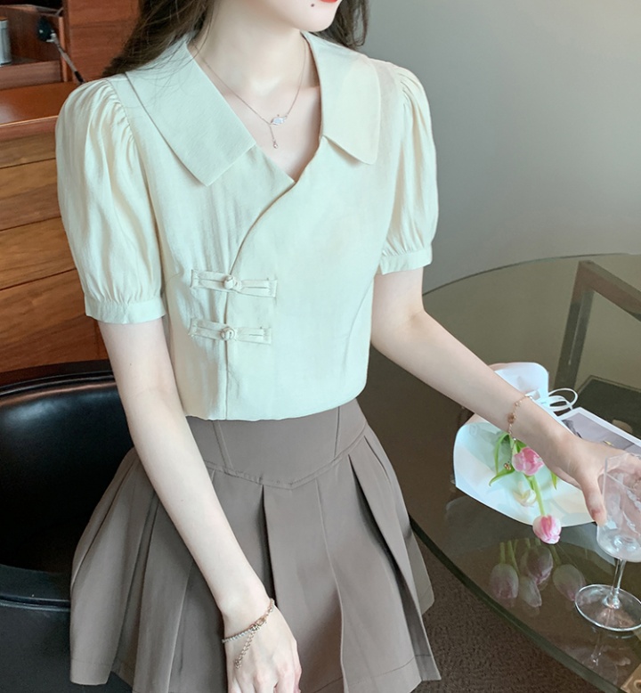 Lapel thin niche short sleeve Chinese style shirt for women