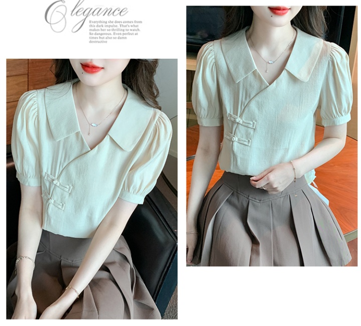 Lapel thin niche short sleeve Chinese style shirt for women