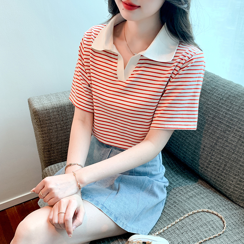 Stripe summer tops temperament T-shirt for women