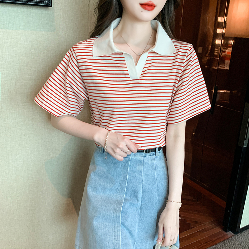 Stripe summer tops temperament T-shirt for women