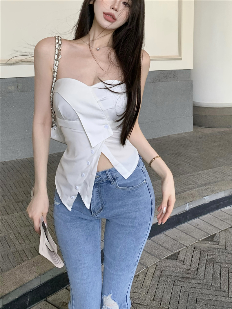 Sexy flat shoulder with chest pad irregular tops