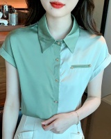 Mixed colors splice raglan sleeve tops satin summer shirt