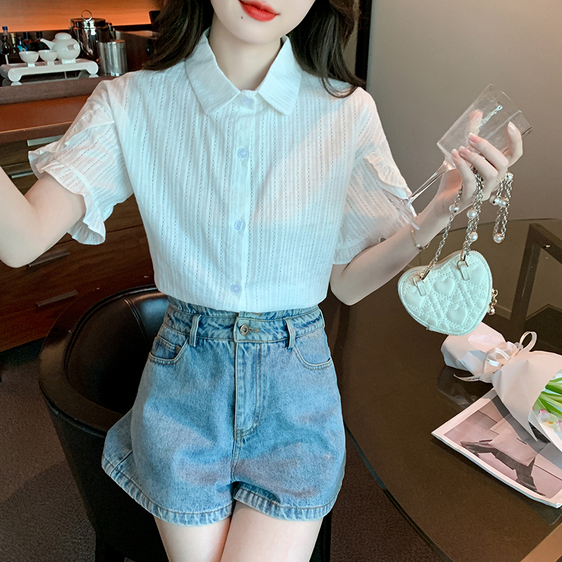 Spring and summer lotus leaf edges shirt chiffon tops for women