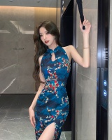 Halter Chinese style slim long dress split retro dress
