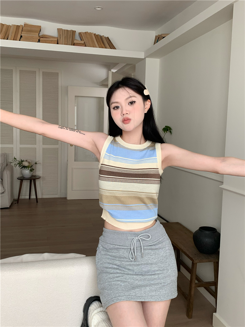 Knitted pullover stripe summer mixed colors vest