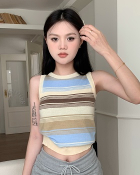 Knitted pullover stripe summer mixed colors vest