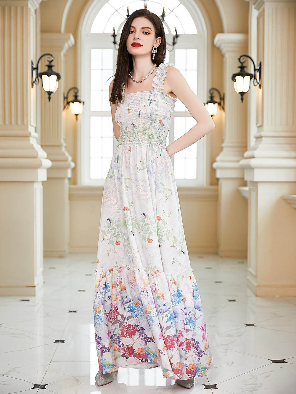 Spring and summer formal dress printing dress