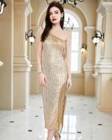 European style long dress sloping shoulder formal dress for women