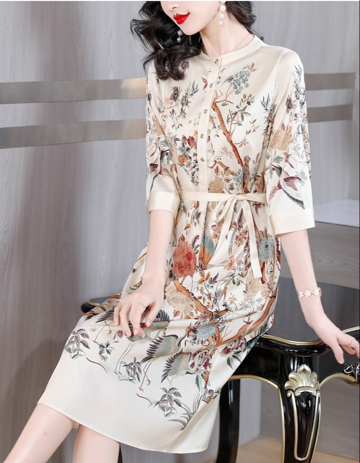 Silk slim dress frenum printing long dress for women