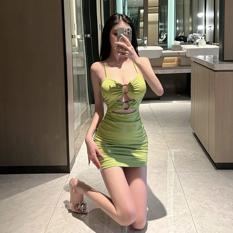 Elasticity sling spicegirl tight green dress for women