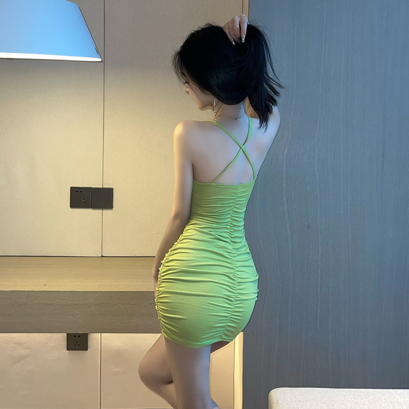 Elasticity sling spicegirl tight green dress for women
