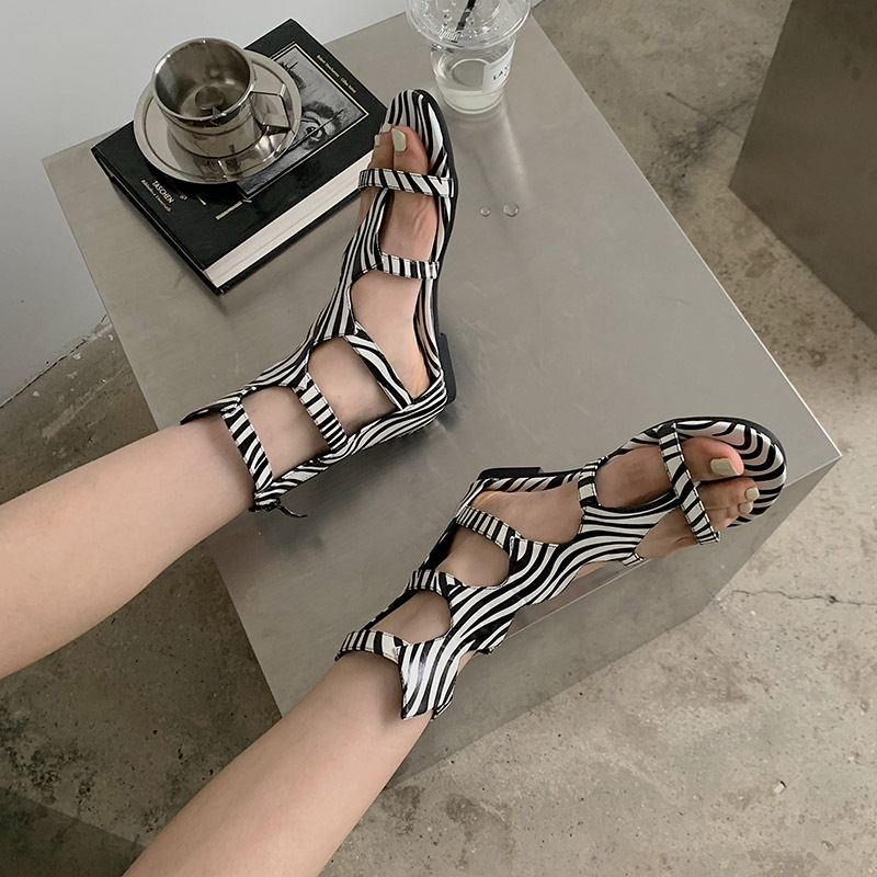 Rome summer open toe hollow high-heeled bandage sandals