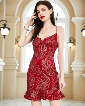 European style sexy formal dress sleeveless sling dress