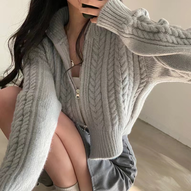 Temperament sweater double zip cardigan for women