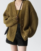 Knitted loose sweater V-neck cardigan for women