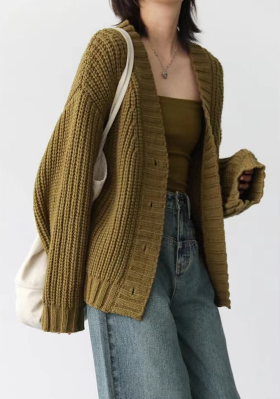 Knitted loose sweater V-neck cardigan for women