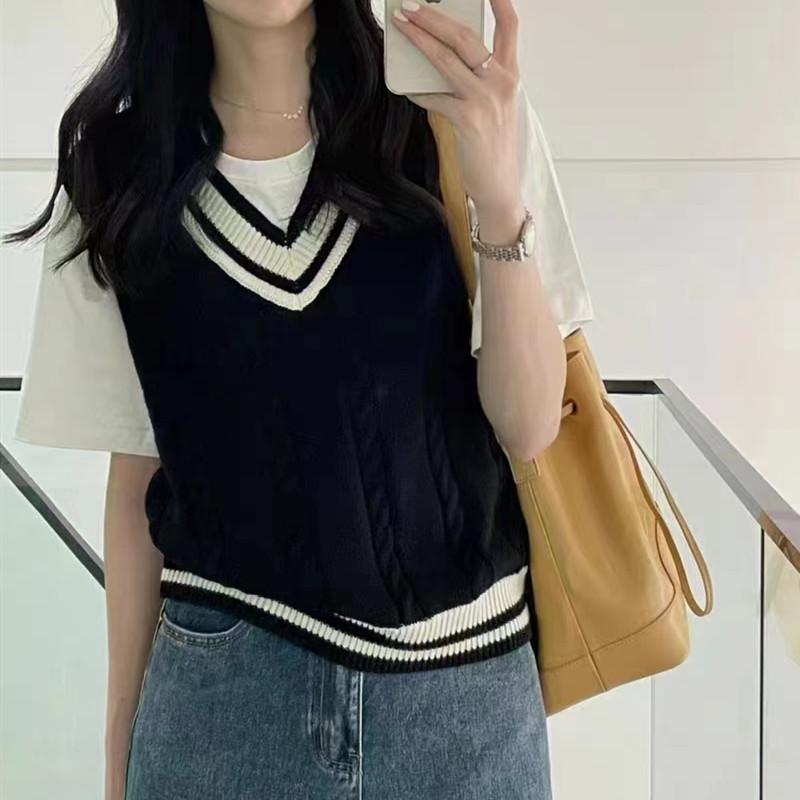 Mixed colors sweater college style vest for women