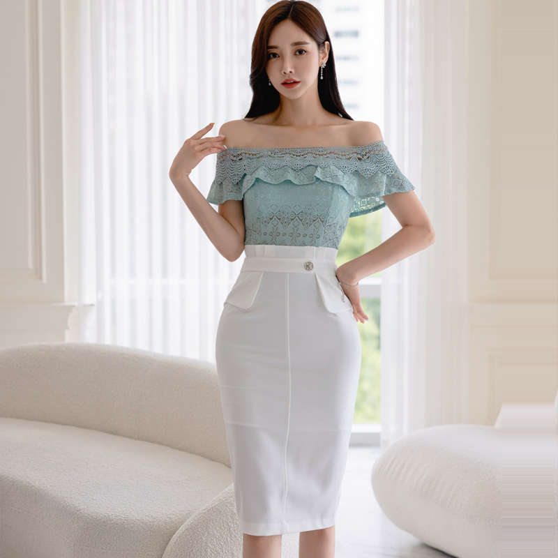 Summer fashion skirt horizontal collar tops 2pcs set
