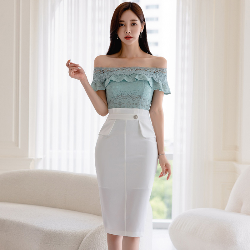 Summer fashion skirt horizontal collar tops 2pcs set