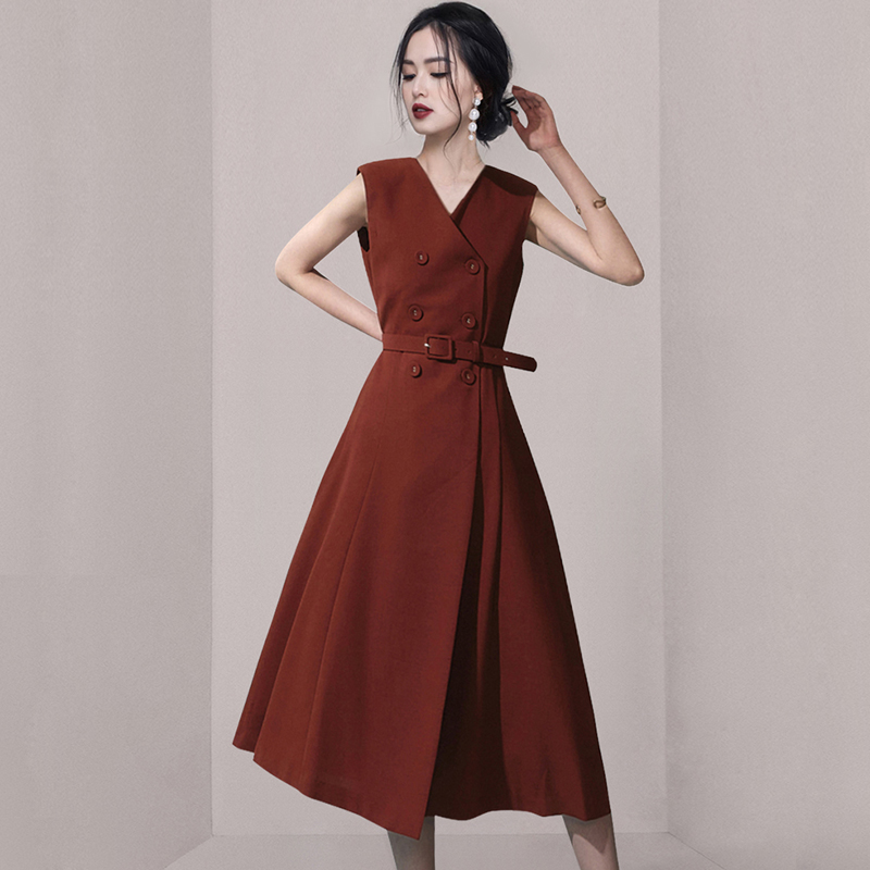 Elegant double-breasted long dress summer coat for women