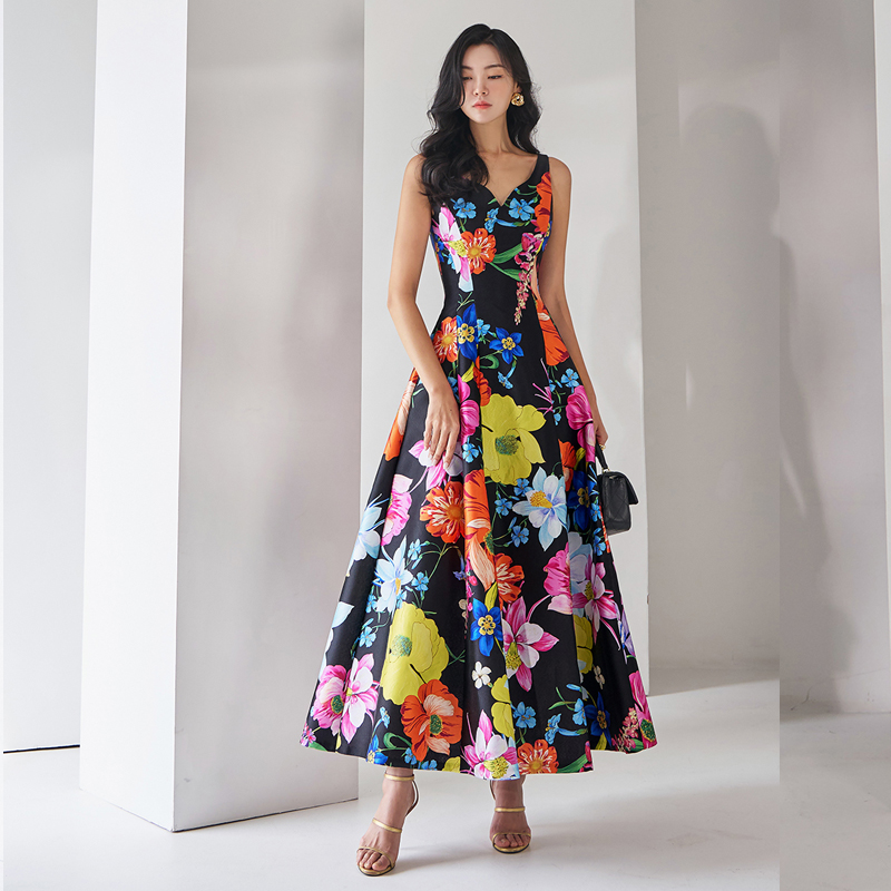 Temperament printing sling Korean style fashion dress