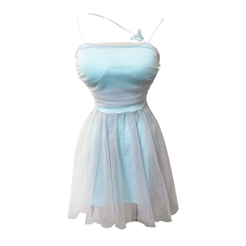 Chest pad France style butterfly dress for women
