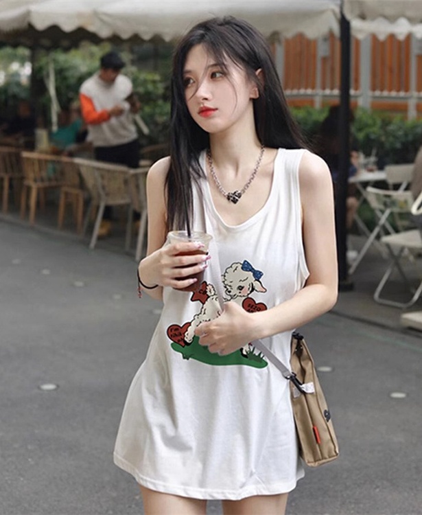 Loose printing summer sleeveless pure cotton vest for women