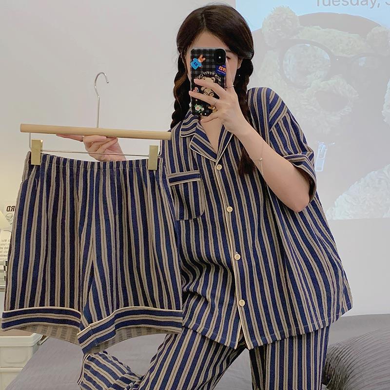 Spring and autumn cardigan pajamas 3pcs set for women