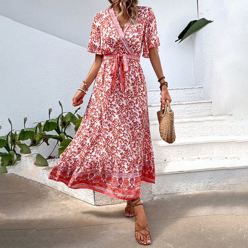 Vacation Bohemian style floral European style summer dress