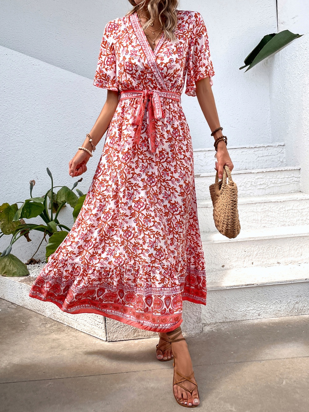Vacation Bohemian style floral European style summer dress