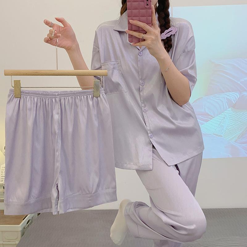Loose pajamas thin long pants 3pcs set for women