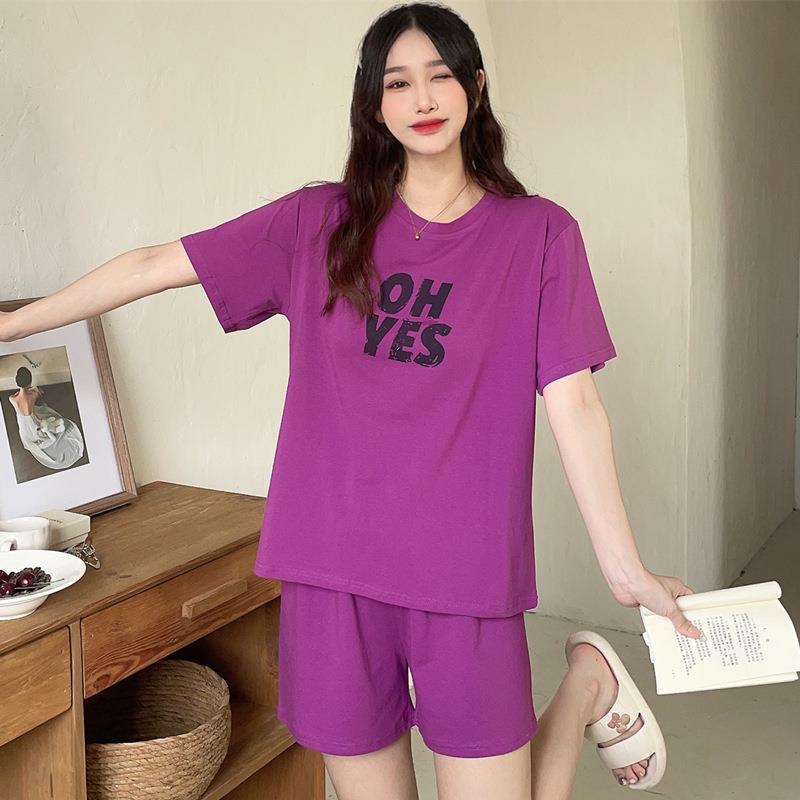 Round neck pajamas letters shorts a set for women