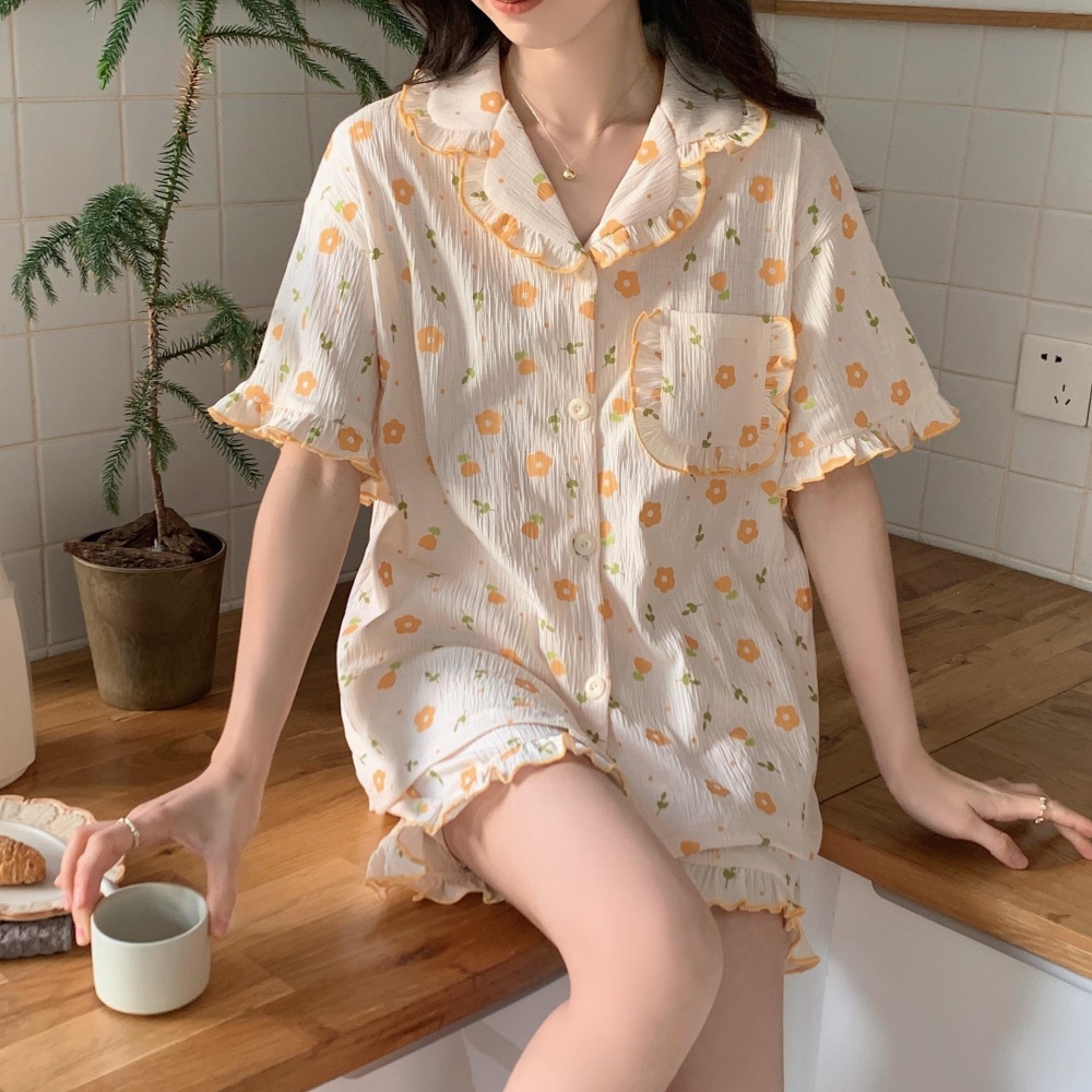 Lovely shorts short sleeve pajamas 2pcs set for women