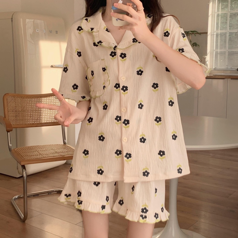 Lovely shorts short sleeve pajamas 2pcs set for women