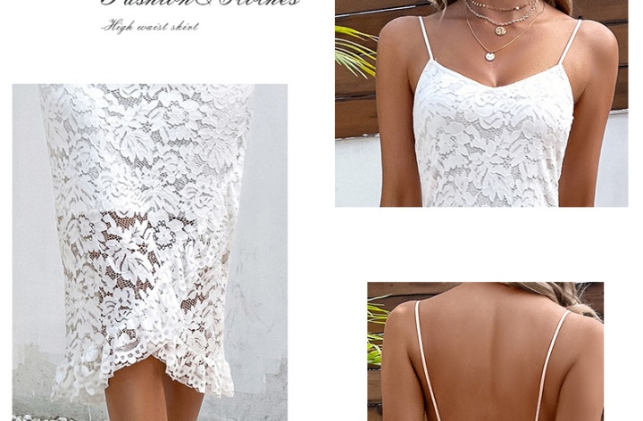 Halter sling lace European style hollow dress for women