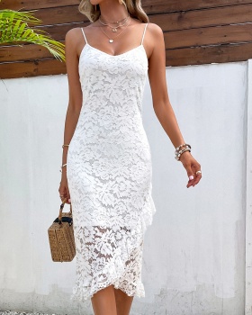 Halter sling lace European style hollow dress for women