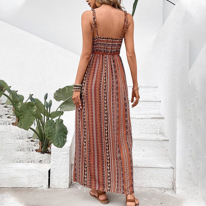Summer Bohemian style dress sling stripe long dress for women