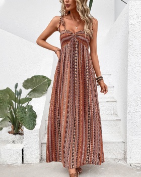 Summer Bohemian style dress sling stripe long dress for women