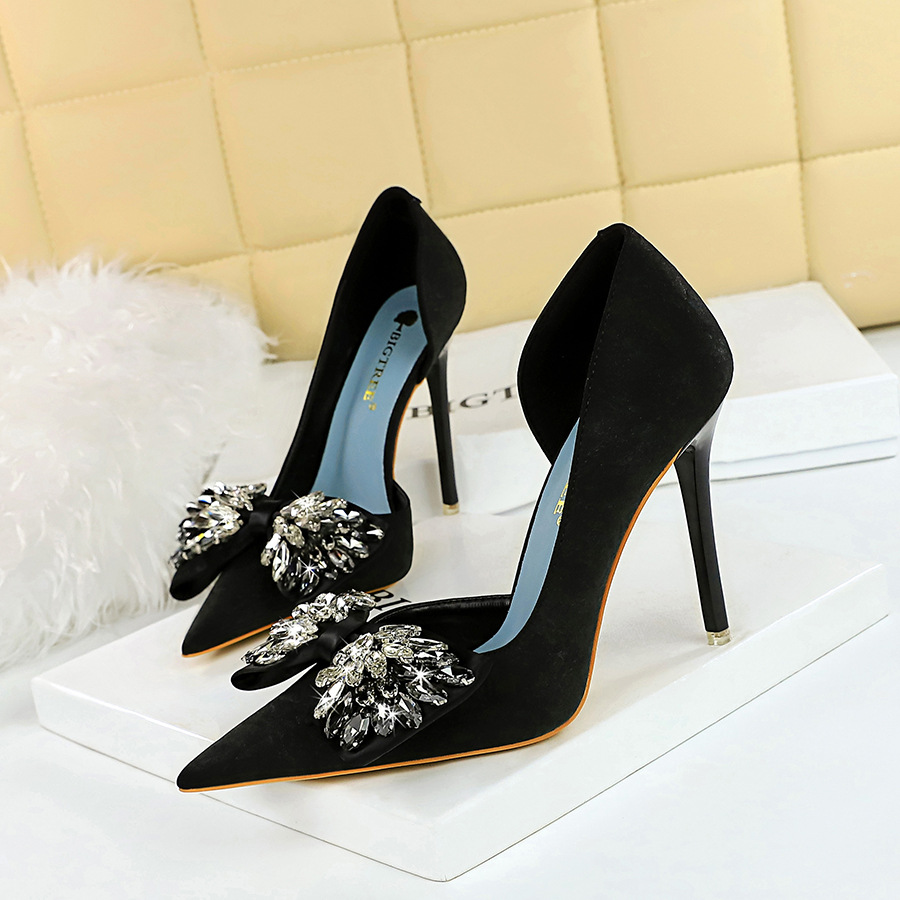 Fine-root rhinestone high-heeled shoes bow shoes