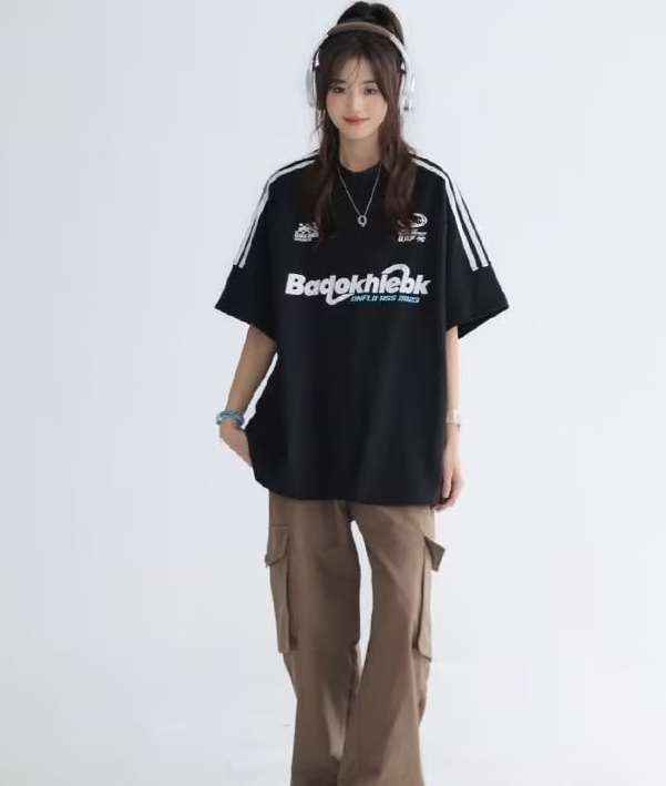 Japanese style letters tops short sleeve T-shirt