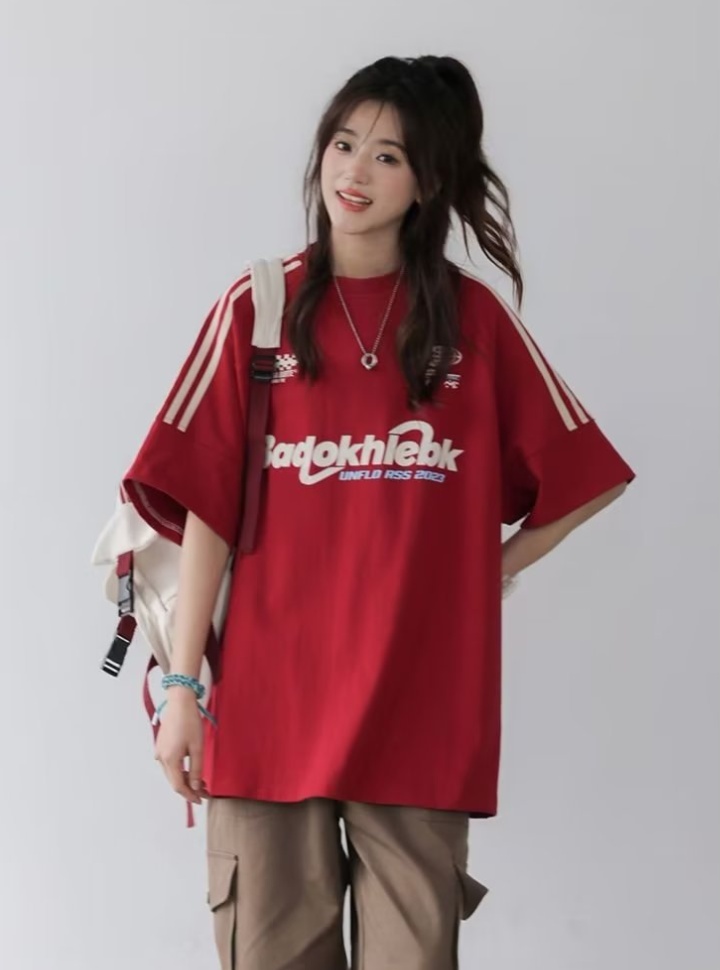 Japanese style letters tops short sleeve T-shirt