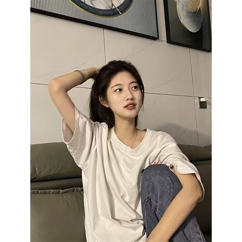 Pure cotton combed tops summer loose T-shirt for women