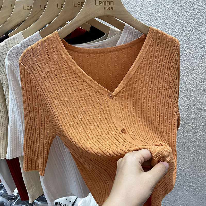 Short sleeve niche tops V-neck cardigan for women
